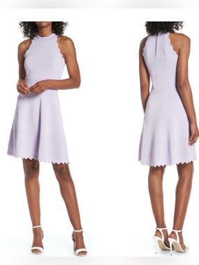 NWT Eliza J Scalloped Fit and Flare Sweater Dress Sz XL Mini Sleeveless Lilac